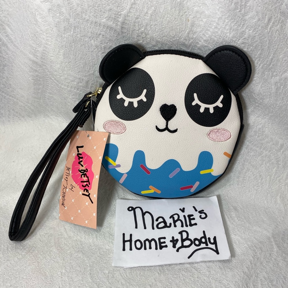 Betsey Johnson Luv small wristlet pouch mini bag coin purse Panda Bear sprinkles